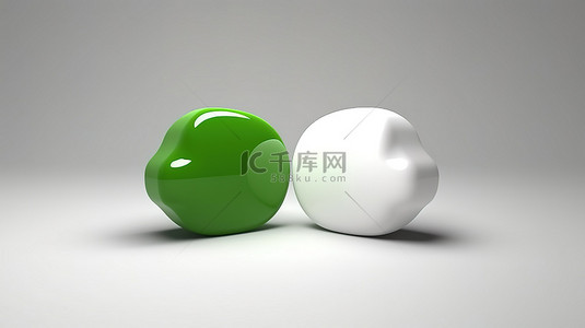 聊天气泡图背景图片_白色和绿色聊天气泡图标的 3D 插图