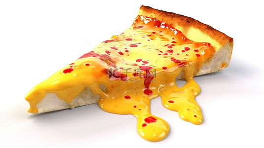 白色背景突出显示了令人垂涎欲滴的披萨片的 3D 效果，上面有融化的奶酪