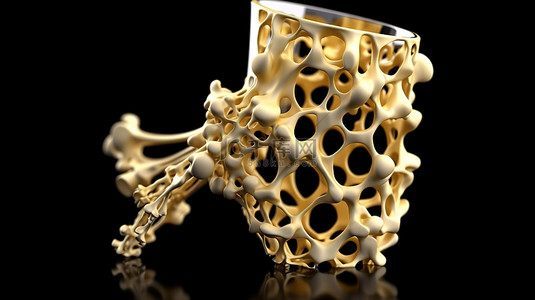 没有牛奶的 3D 渲染中的多孔骨强调了喝牛奶对骨骼强度的重要性