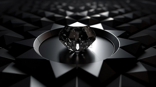 3d 渲染黑色钻石四边形穿透黑色圆圈