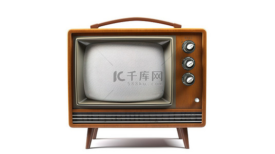 电视机天线背景图片_带天线的老式电视机白色背景 3d 渲染