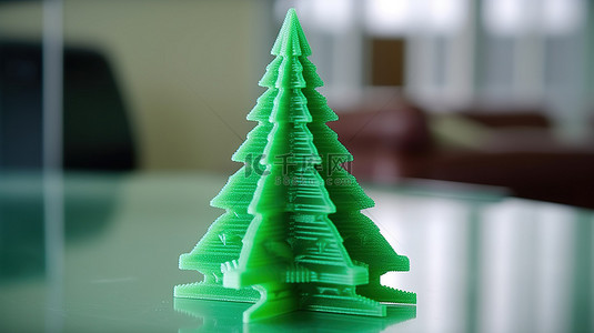 冬天绿色背景图片_3D打印绿色圣诞树未来派的节日装饰