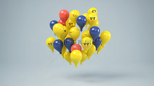 核岛反应堆厂房背景图片_带有社交媒体标志性表情符号的 Facebook 反应气球符号的 3D 渲染