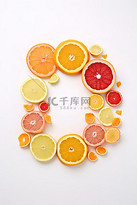 白色字母 c 中的柑橘类水果
