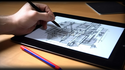 设备手绘背景图片_平板电脑上的数字渲染手绘插图
