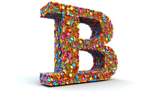 洒上涂层字母以彩色 3D 插图拼出生日祝福