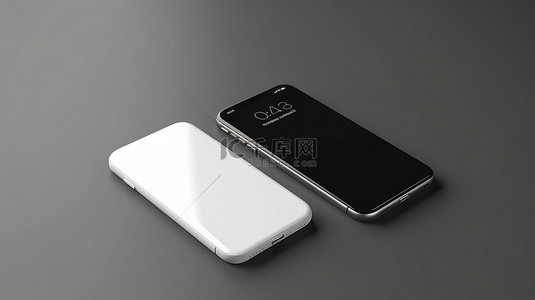 单元背景图片_灰色背景上呈现的两个垂直手机的 3D 渲染