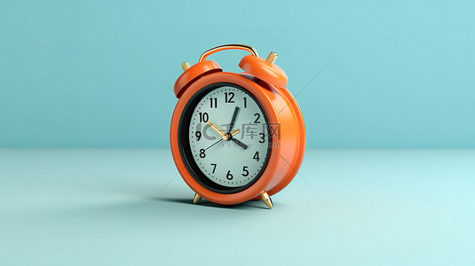 手表卡通背景图片_3D 渲染中带有圆形橙色面的柔和背景模拟时钟