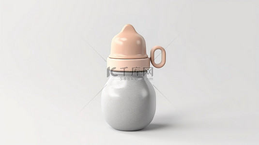 白色背景 3D 渲染上带有空婴儿奶瓶的奶嘴的粘土风格模型