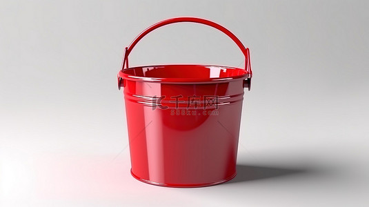 家政家政背景图片_干净的白色背景上的 3D 渲染红色塑料桶