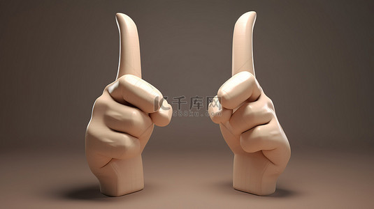 3d 渲染的卡通手向左倾斜，显示竖起大拇指的手势