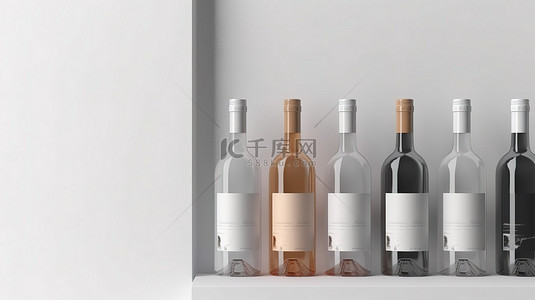 在浅色背景上模拟渲染优雅的白色标签酒瓶
