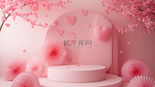 浪漫粉红色妇女节电商展台背景图片