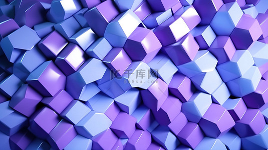 蓝色和浅紫色抽象背景 3D 渲染中的空灵六边形三角形结构