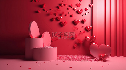 爱情背景 3D 渲染舞台与情人节产品植入