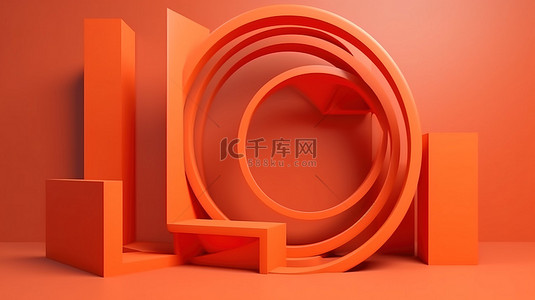 抽象橙色几何讲台用于展示或展示的简约 3D 插图
