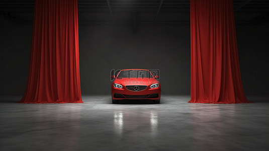 灰色背景下红布包裹的优雅汽车的 3D 渲染