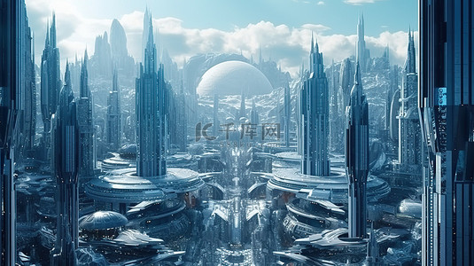 未来科技星球背景图片_外星社会的先进大都市将整个地球包裹在未来派建筑 3D 渲染中