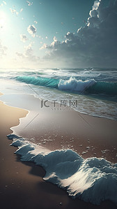 阳光背景蓝色背景图片_沙滩海浪阳光背景