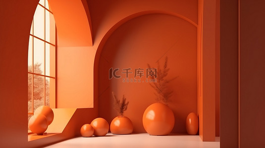 带有窗口阴影的橙色调 3D 背景非常适合展示产品和空白模型