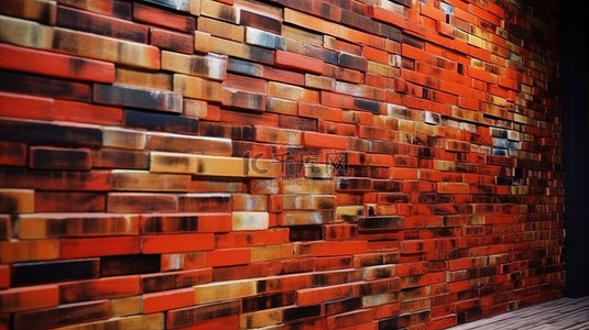 彩色 3D 抽象壁纸，采用红砖图案，适合现代墙壁装饰