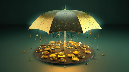 雨伞背景图片_用系绳硬币雨伞 3D 渲染的孤立插图保护您的加密货币