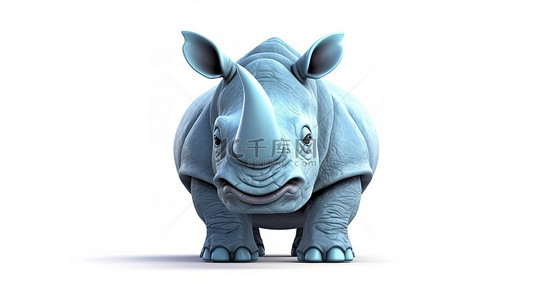 动物园卡通背景背景图片_俏皮的犀牛 3d 渲染与白色背景