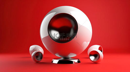 孤立的 3D 插图红色工作室背景与球形扬声器