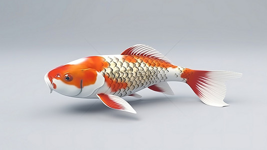 孤独颂歌背景图片_红色和白色的孤独日本锦鲤鱼的 3D 渲染