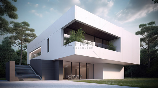 房地产概念在 3D 渲染中捕获的现代住宅