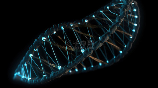 X 射线 DNA 螺旋结构的孤立黑色背景 3D 渲染