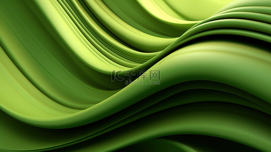 循背景图片_舒缓的绿波平滑了 3D 纸线和丝带的抽象纹理