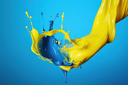 清爽黄色背景背景图片_蓝色和黄色的液体油漆滴
