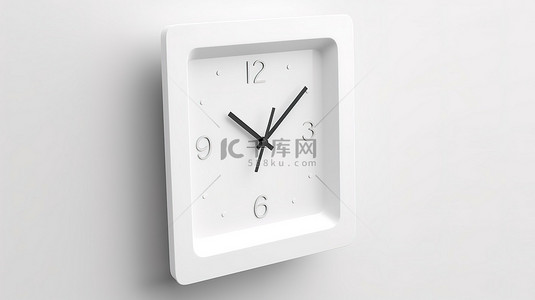 现代挂钟和方形白色按钮图标 3d 在白色背景上呈现