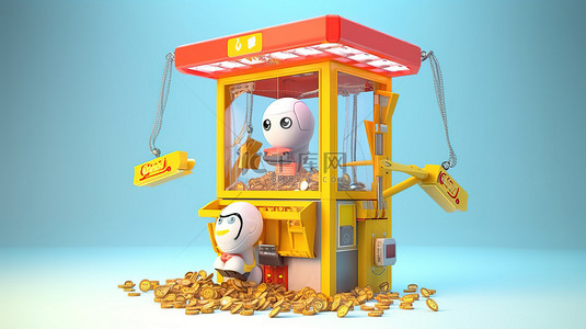 景大人小背景图片_机器人玩具爪起重机卡通机与加拿大元货币的概念 3D 插图