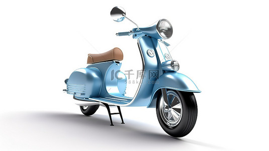 当代都市蓝色摩托车展示在空白画布 3D 渲染上