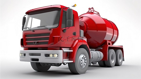 重型运输背景图片_白色背景下 3D 红色混凝土搅拌车的建筑设备
