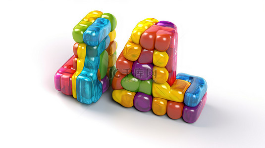 英文字母背景图片_令人惊叹的 3D 插图中节日背景上的五彩糖果彩虹第四位数