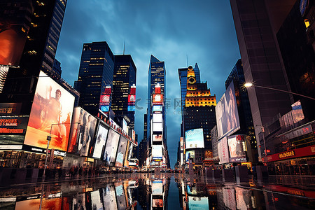 时代广场在晚上在美国
