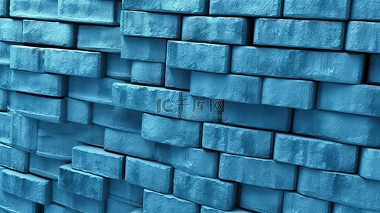 砖墙上蓝色砖石建筑和建筑概念的渲染 3D 图标图形