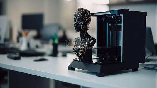 在实验室办公室用 3D 打印机打印黑色模型