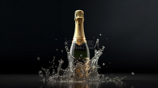 漂浮在空气中的香槟瓶模型 3d 渲染