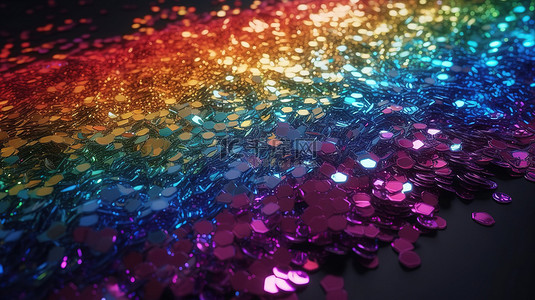 豪华和闪闪发光的 3d 渲染彩虹背景