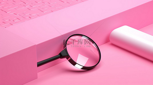 带有空白 3d 渲染搜索栏的简约互联​​网搜索场景粉红色背景