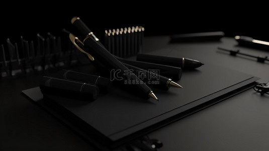 3d 渲染中的黑纸和笔