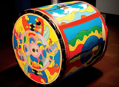 一个彩色的大鼓，上面有很多画