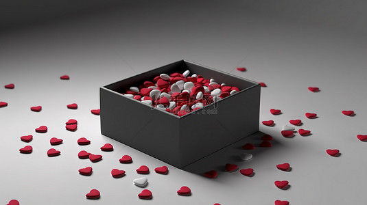 情人节灵感 3D 渲染的红心盒
