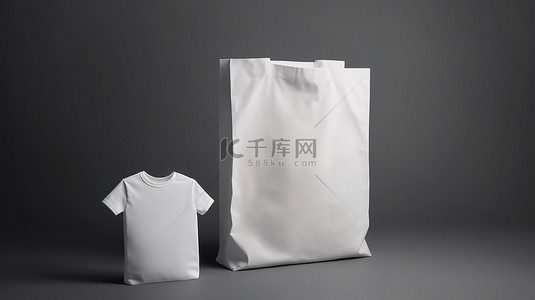 包中背景图片_3D 插图中的空纸袋和空白白色 T 恤