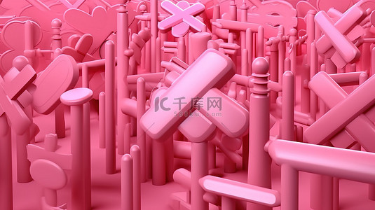 多信息背景图片_粉红色背景上带有多个方向标牌的十字路口标牌的 3D 渲染