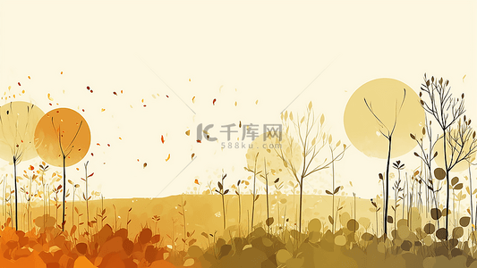 边框黄色植物背景图片_秋天植物背景插画